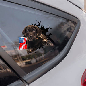 Chocolate labrador retriever And American Flag Independent Day Car Sticker Decal