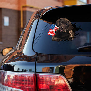 Chocolate labrador retriever And American Flag Independent Day Car Sticker Decal