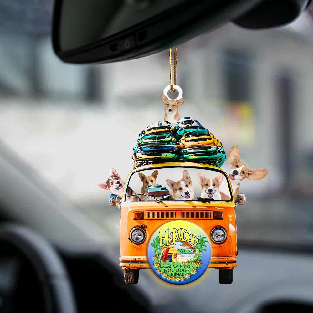 Corgi-Orange Hippie Van-Two Sided Ornament