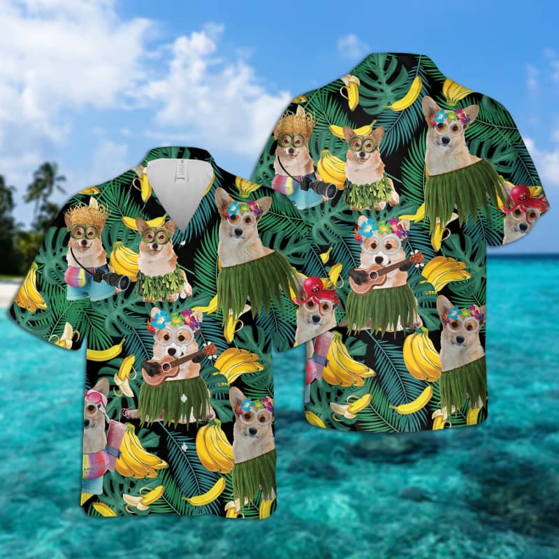 Corgi Summer Leaves Hawaiian Shirt 2