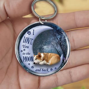 Corgi (2) Moon Back-Round Resin Epoxy Metal Keychain