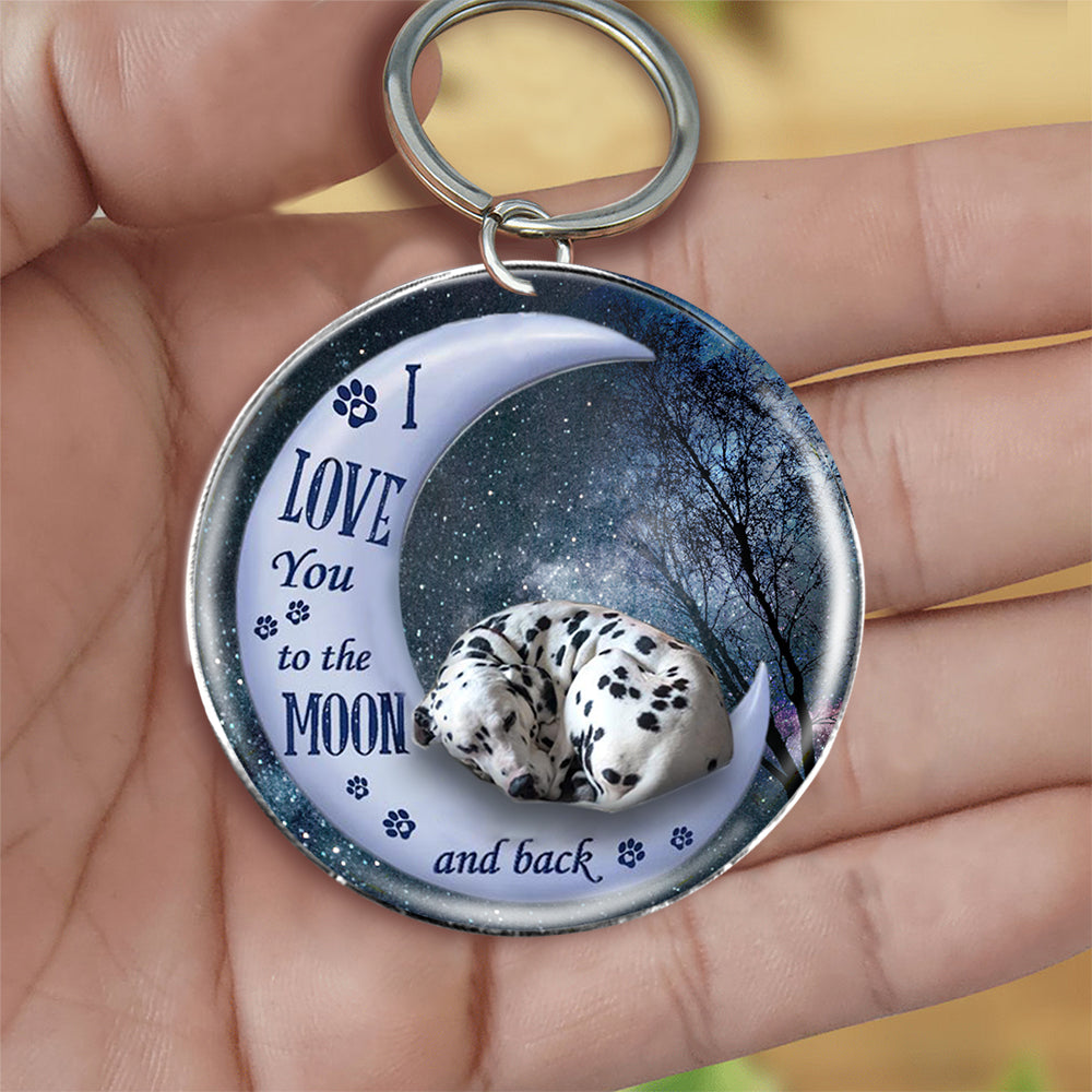 Dalmatian (2) Moon Back-Round Resin Epoxy Metal Keychain