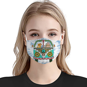 Dog Hippie Van And Girl Blue Tie Dye EZ01 Face Mask