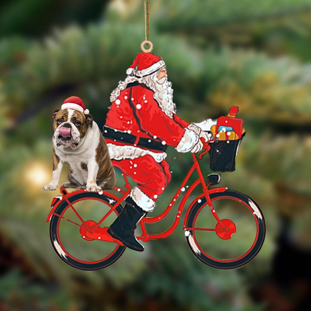 Santa Claus riding a bike with English Bulldog 2-Two Sided Ornament