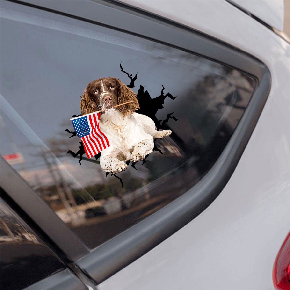 English springer spaniel And American Flag Independent Day Car Sticker Decal