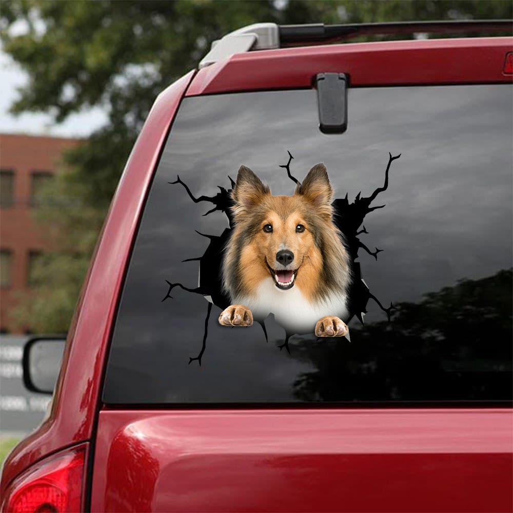 Shetland Sheepdog Crack Car Sticker, Toilet Sticker, Fridge Sticker 1