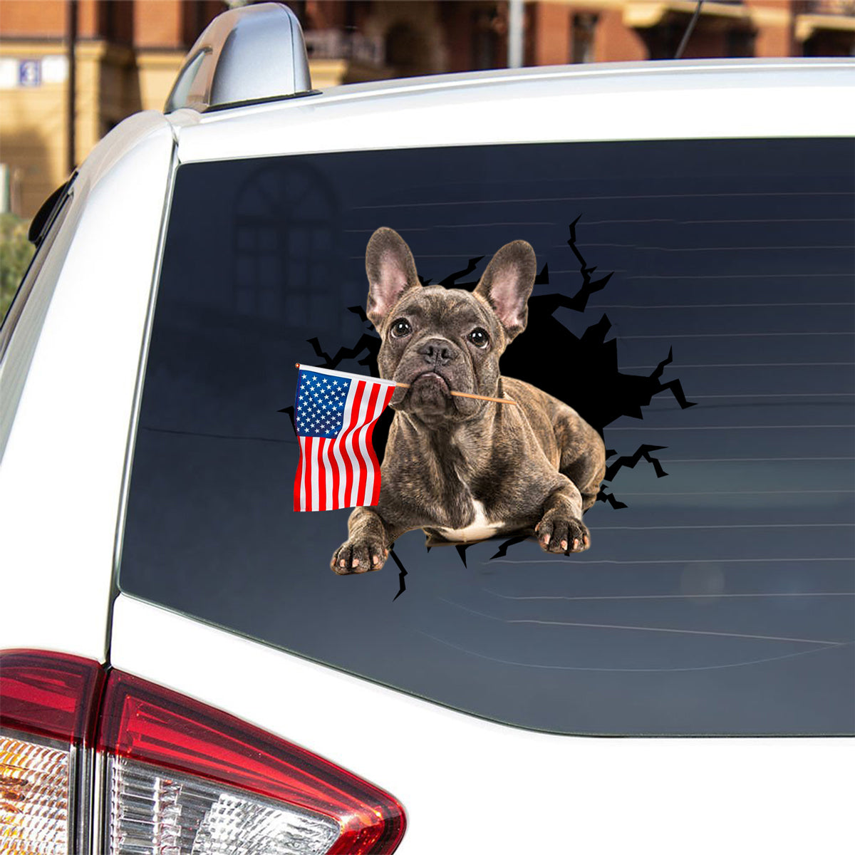 French bulldog 2 And American Flag Independent Day Car Sticker Decal