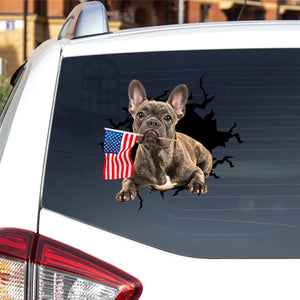 French bulldog 2 And American Flag Independent Day Car Sticker Decal