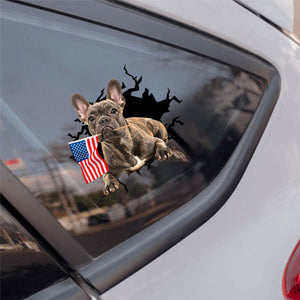 French bulldog 2 And American Flag Independent Day Car Sticker Decal