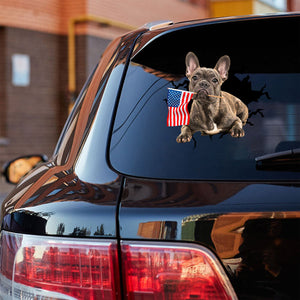 French bulldog 2 And American Flag Independent Day Car Sticker Decal