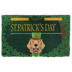 Bugybox 3D Happy St Patrick Day Golden Retriever Doormat
