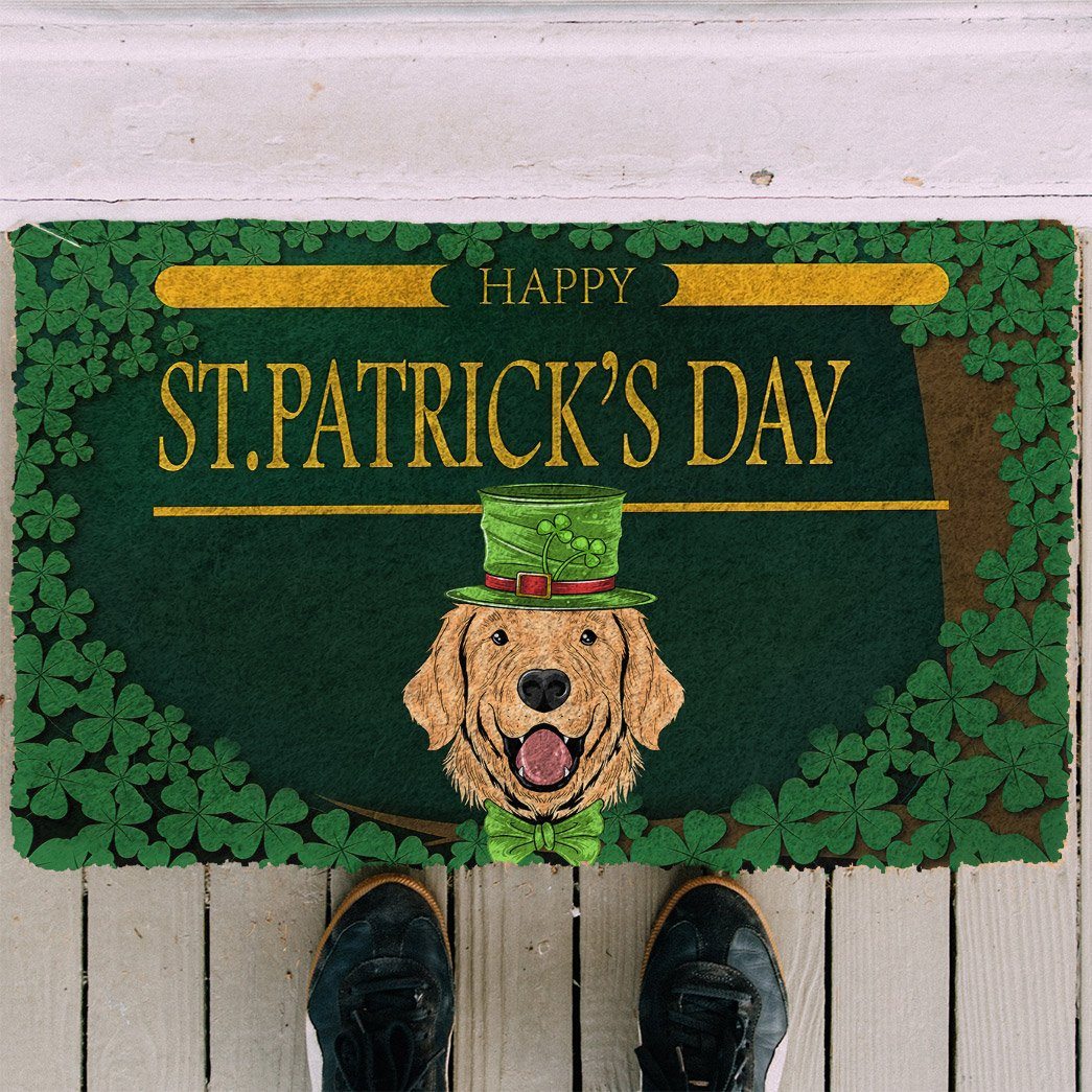 Bugybox 3D Happy St Patrick Day Golden Retriever Doormat