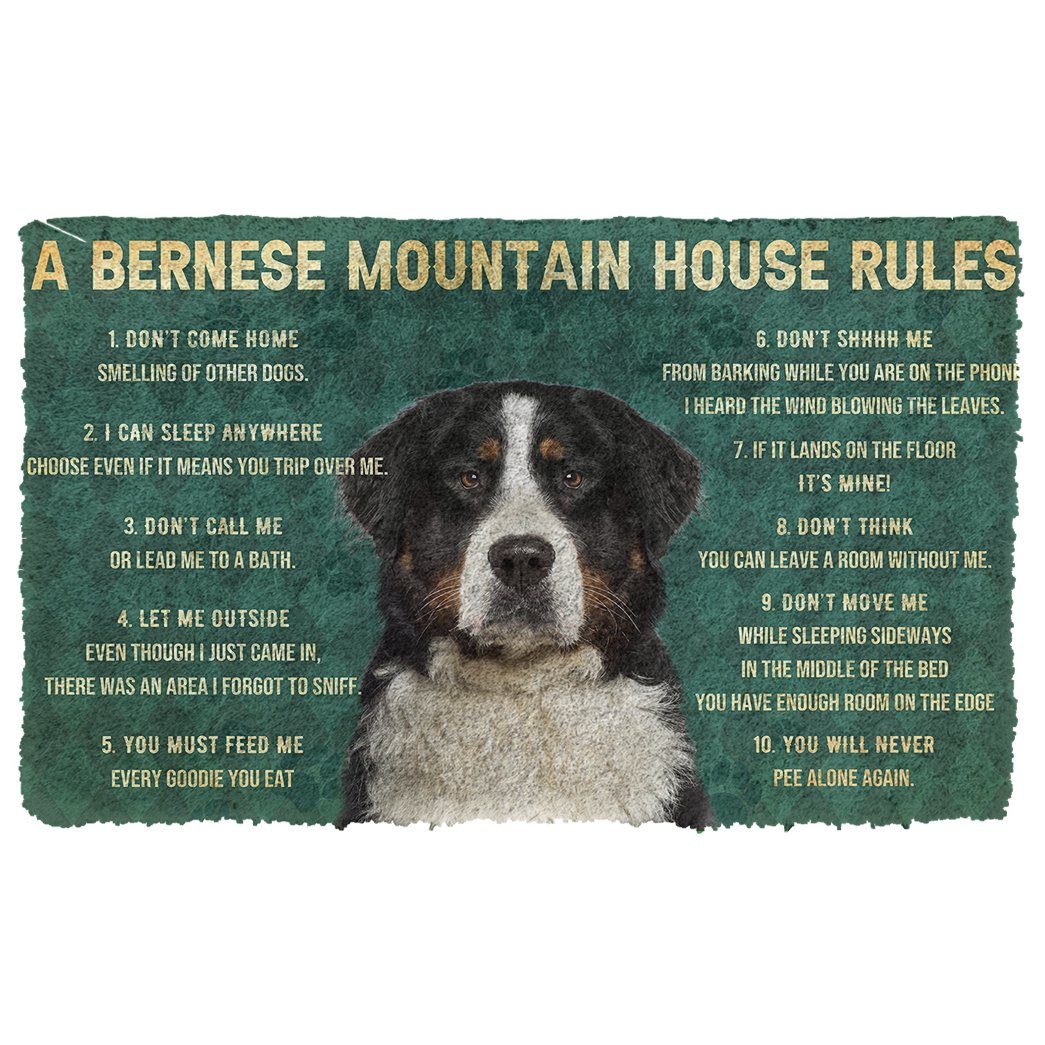 Bugybox 3D House Rules Bernese Mountain Dog Doormat