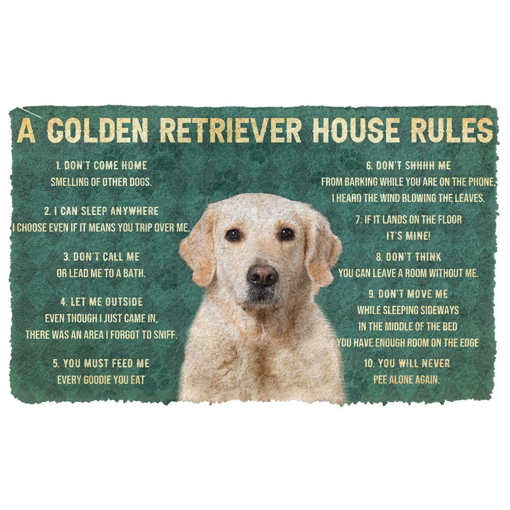 Bugybox 3D House Rules Golden Retriever Dog Doormat