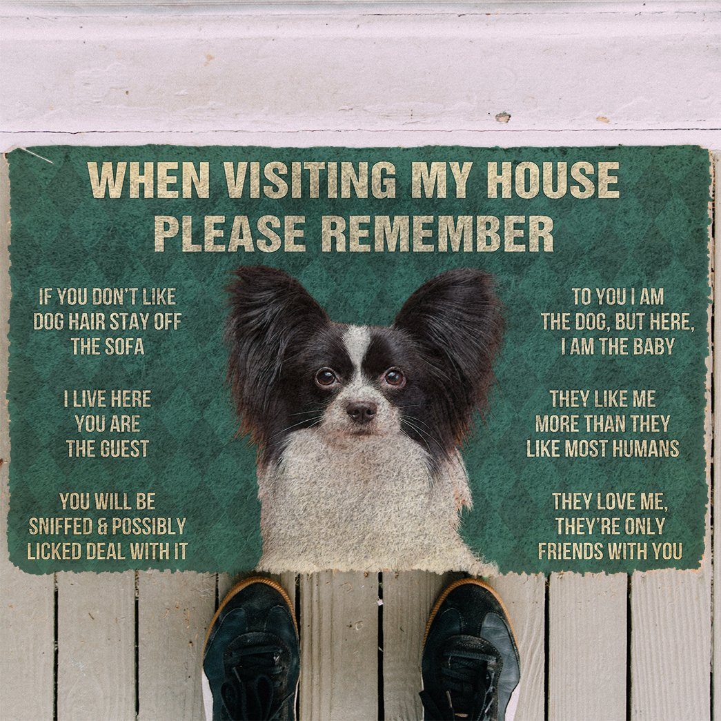 Bugybox  3D Please Remember Papillon Dogs House Rules Doormat