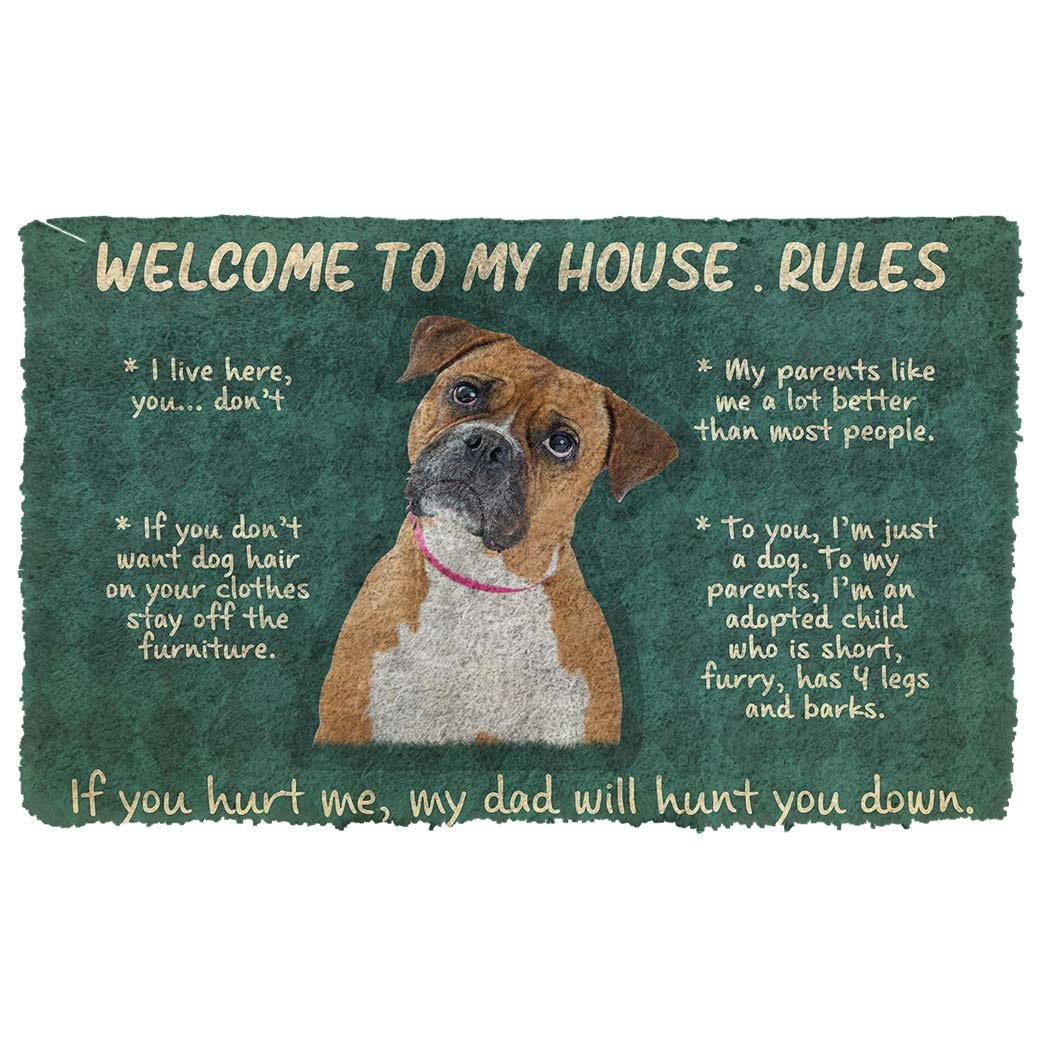 Bugybox 3D Boxer Dog Welcome To My House Rules Doormat