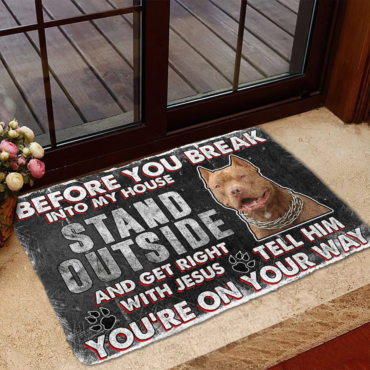 Bugybox 3D Brown Pitbull Before You Break Into My House Doormat