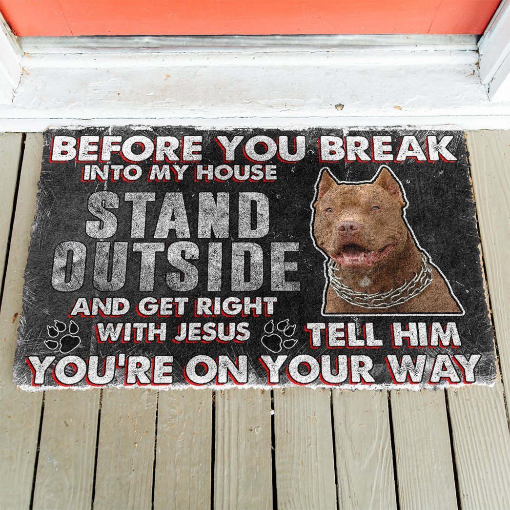 Bugybox 3D Brown Pitbull Before You Break Into My House Doormat