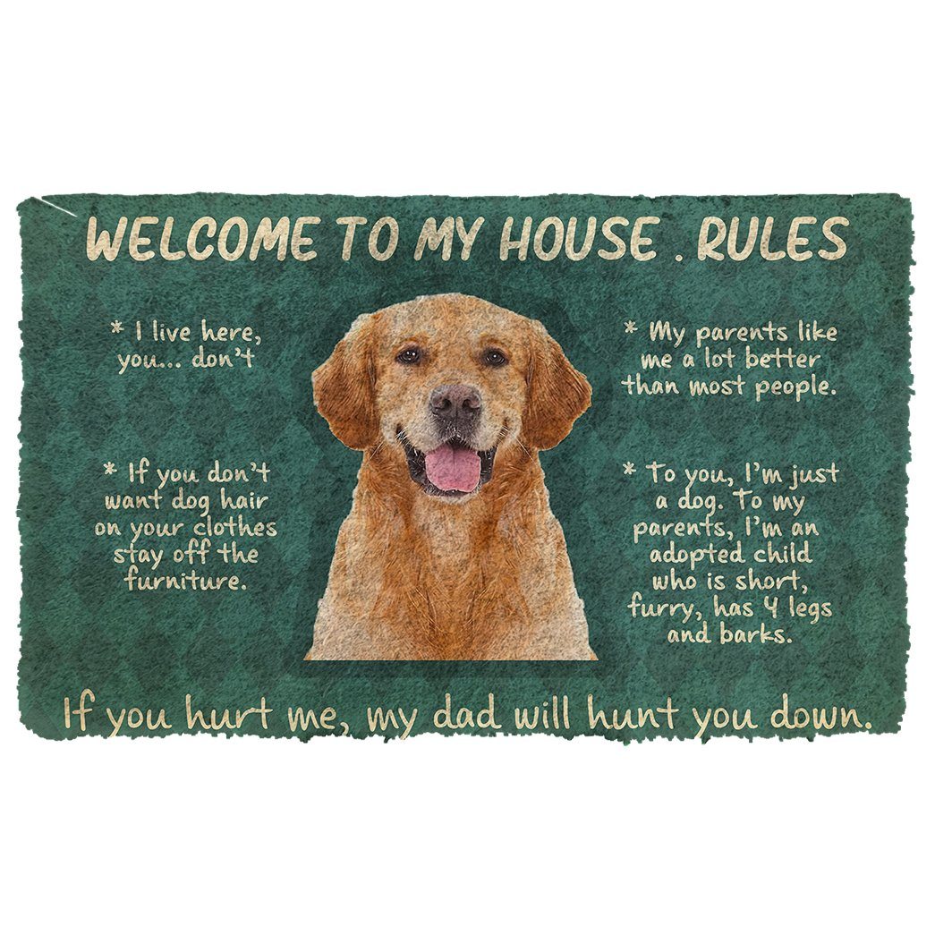 Bugybox 3D Golden Retriever Welcome To My House Rules Doormat