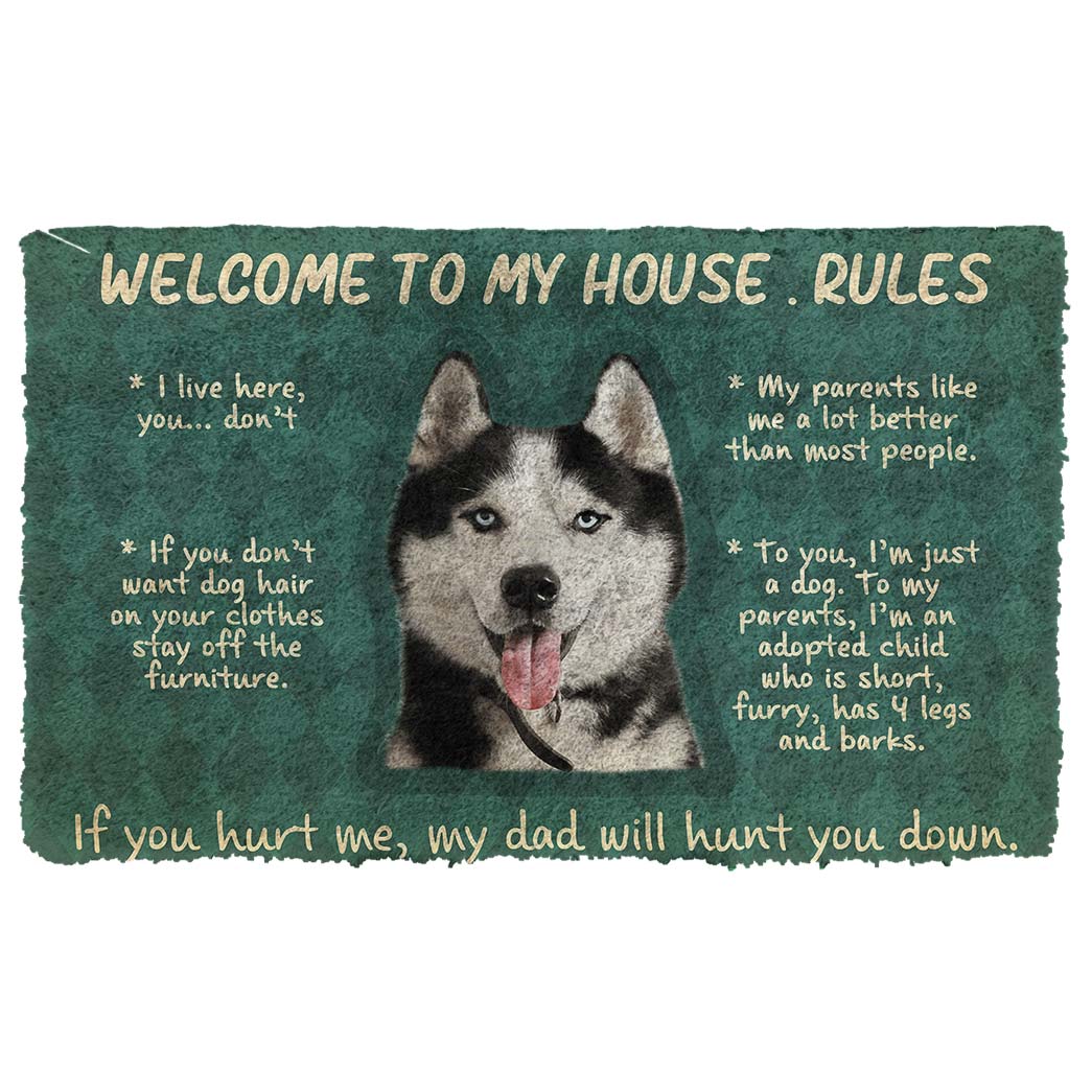 Bugybox 3D Husky Welcome To My House Rules Doormat