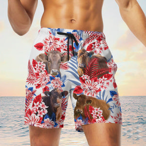 gelbvieh cow In American Flag Pattern Shorts