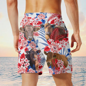 gelbvieh cow In American Flag Pattern Shorts