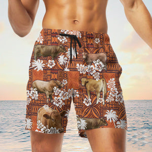 gelbvien cow In Red Tribal Shorts