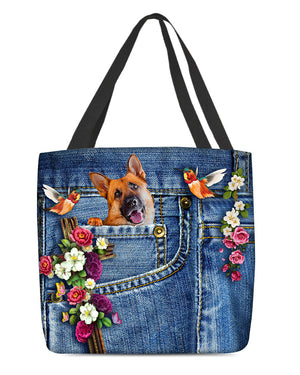 German Shepherd1-Cardinal & Cross Flower Cloth Tote Bag