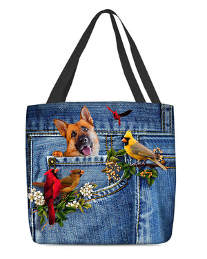 German Shepherd1-Cardinal & Dog Cloth Tote Bag