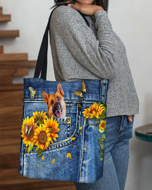 German Shepherd1-Sunflowers & Butterflies Cloth Tote Bag