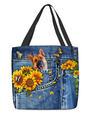 German Shepherd1-Sunflowers & Butterflies Cloth Tote Bag