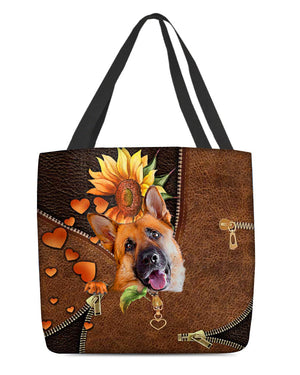 German Shepherd1-Sunflower&zipper Cloth Tote Bag