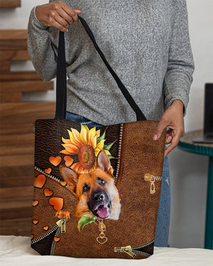 German Shepherd1-Sunflower&zipper Cloth Tote Bag