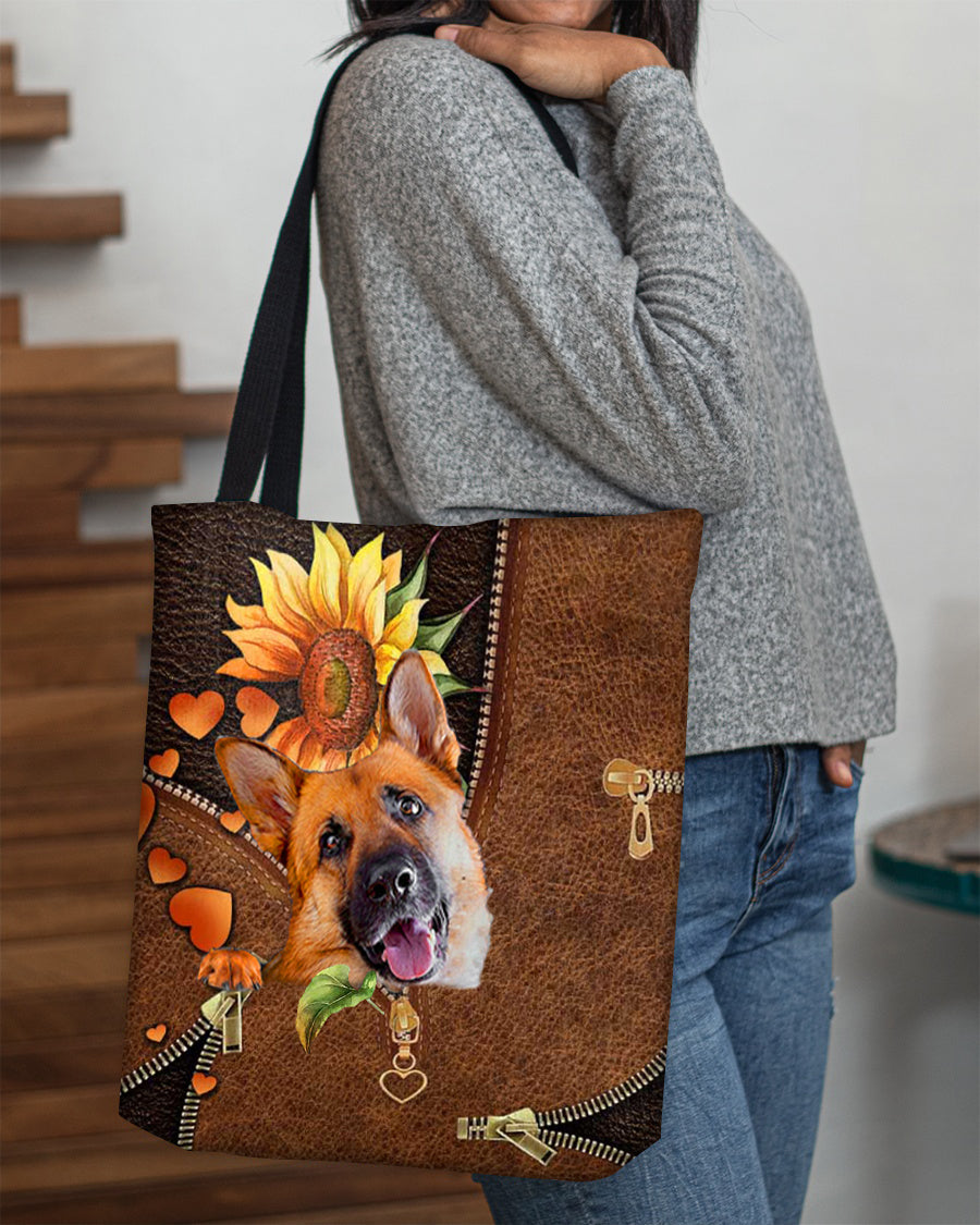 German Shepherd1-Sunflower&zipper Cloth Tote Bag