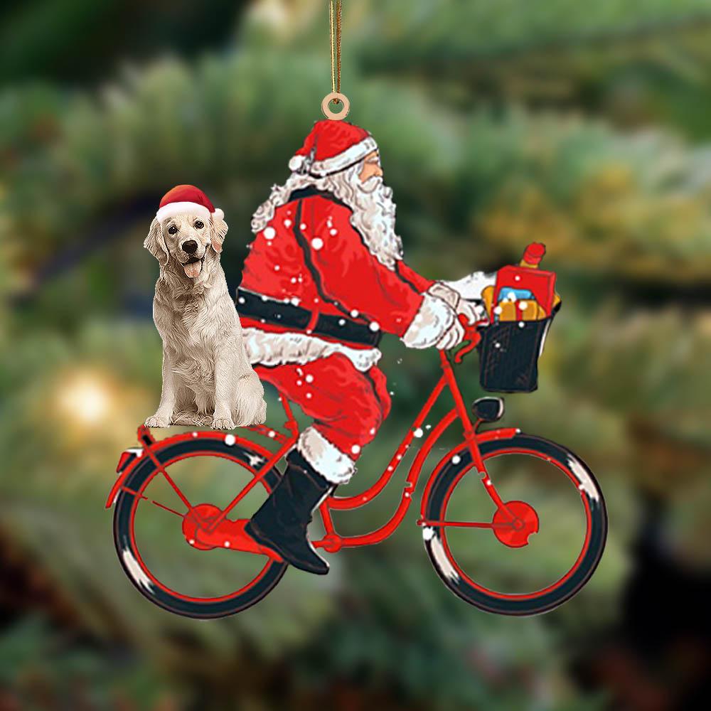 Santa Claus riding a bike with gold-retriever (2)-Two Sided Ornament