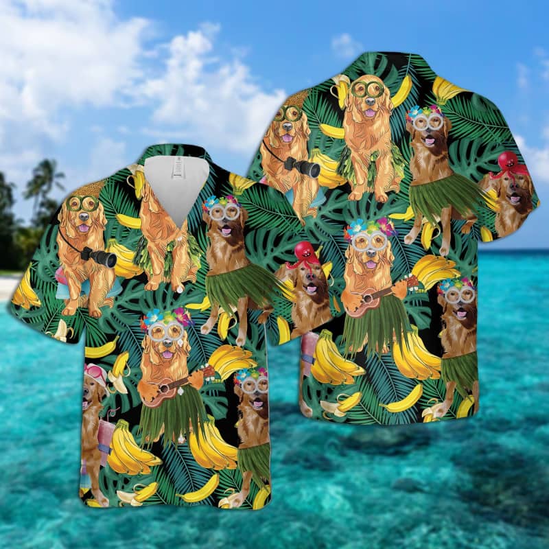 Golden Retriever Summer Leaves Hawaiian Shirt 2