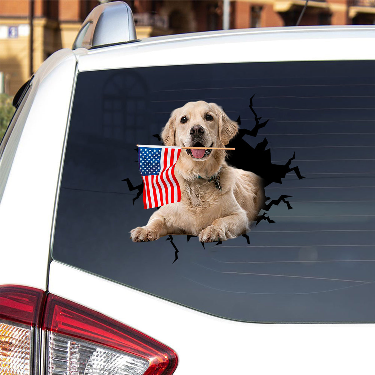 Golden retriever3 And American Flag Independent Day Car Sticker Decal