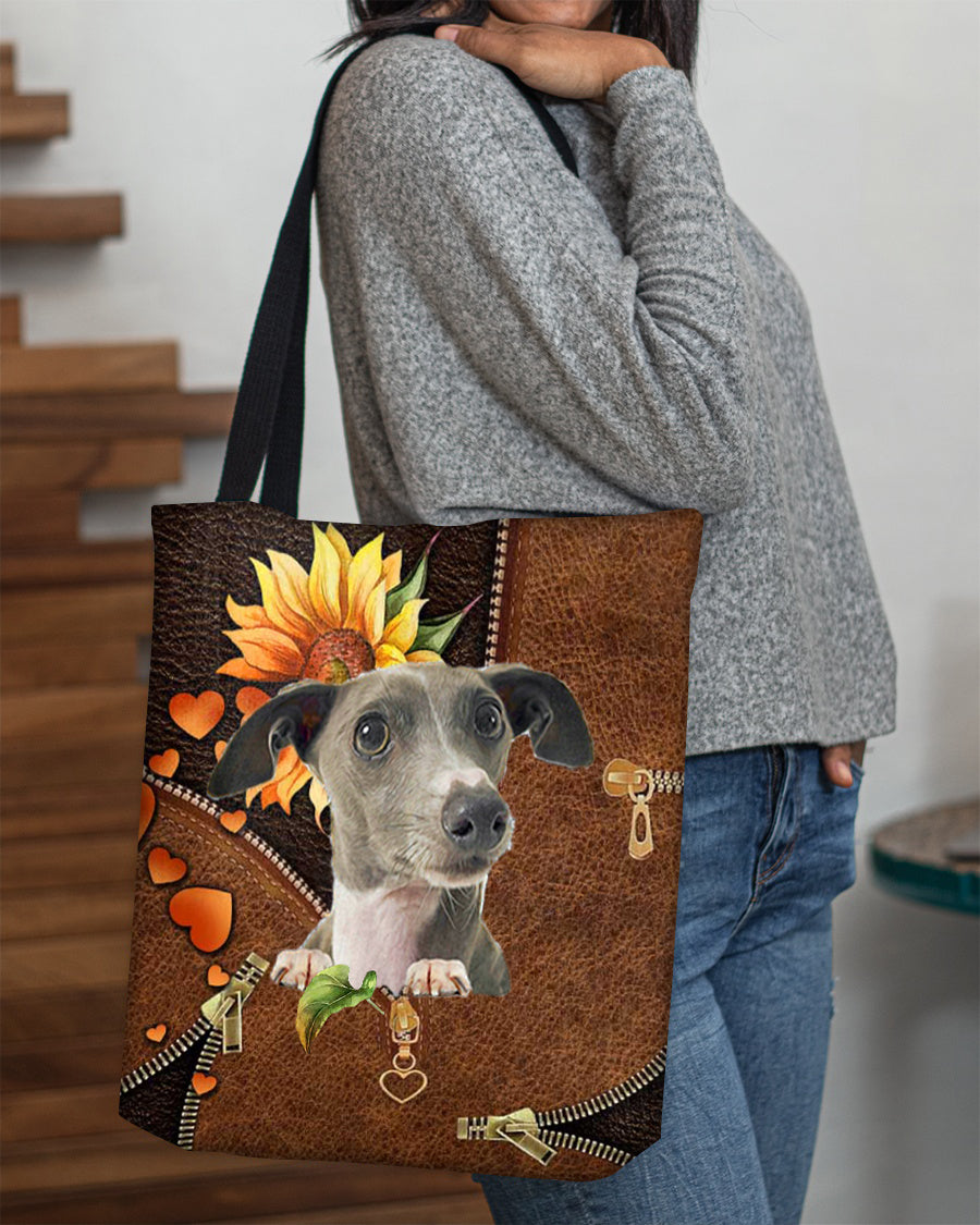 Greyhound-Sunflower&zipper Cloth Tote Bag