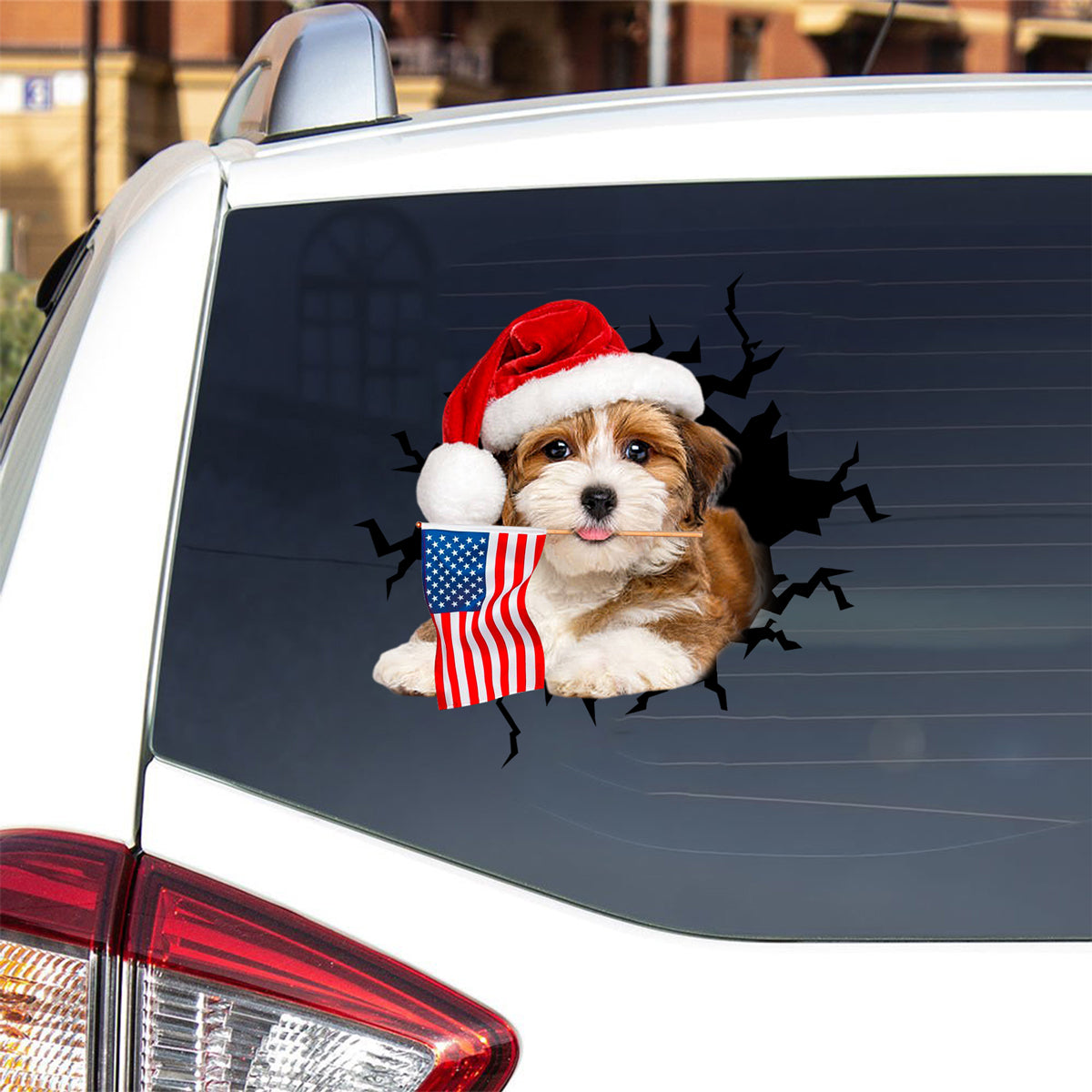 Havanese2 And American Flag Independent Day Car Sticker Decal