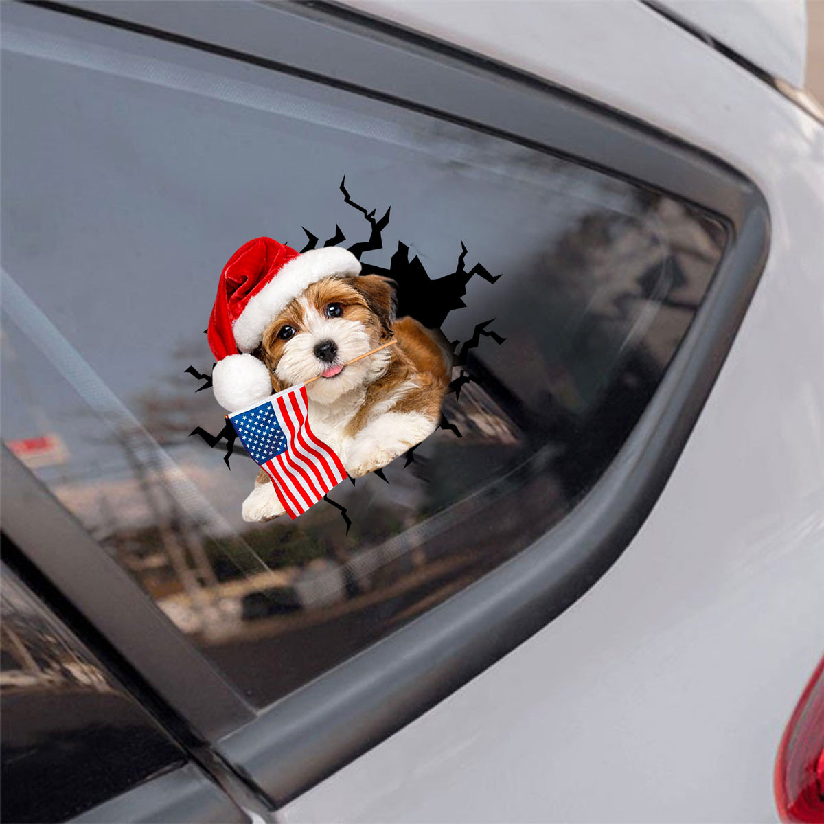Havanese2 And American Flag Independent Day Car Sticker Decal