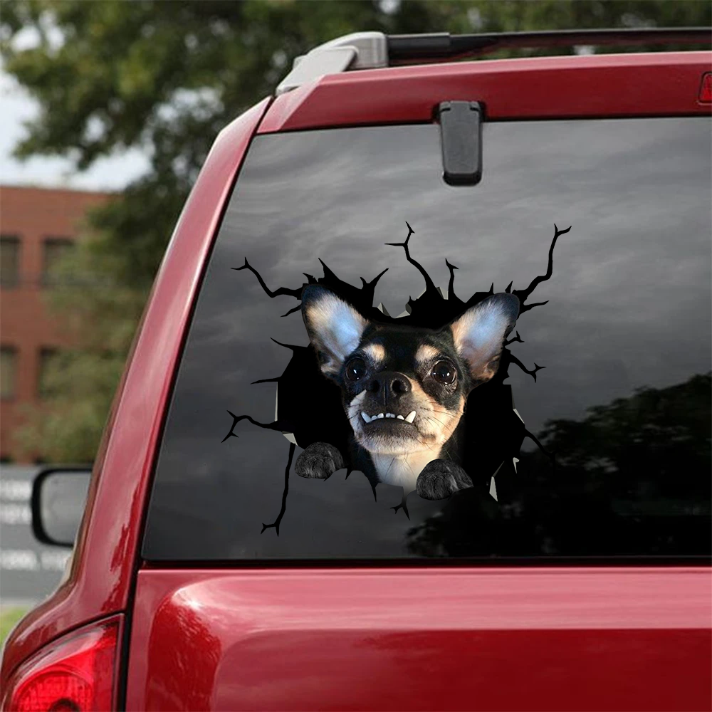 Chihuahua Crack Car Sticker, Toilet Sticker, Fridge Sticker (37)