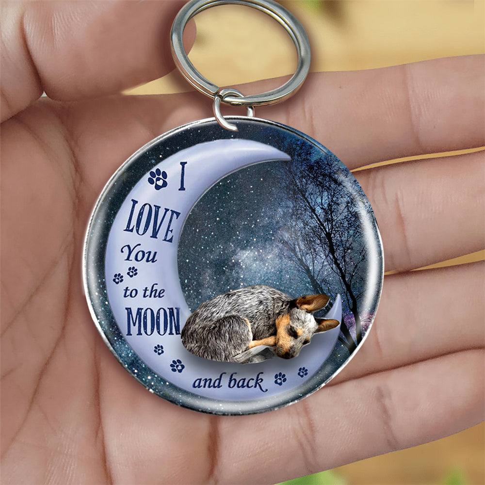 Heeler Moon Back-Round Resin Epoxy Metal Keychain