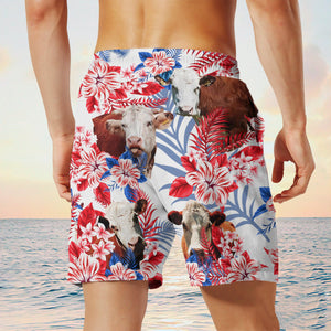 hereford cow In American Flag Pattern Shorts