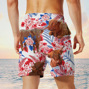 highland cow In American Flag Pattern Shorts