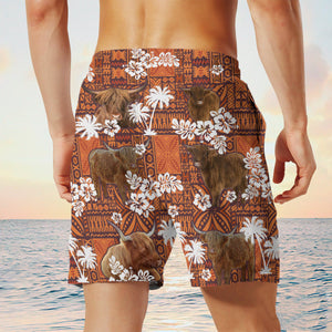 highland cow In Red Tribal Shorts