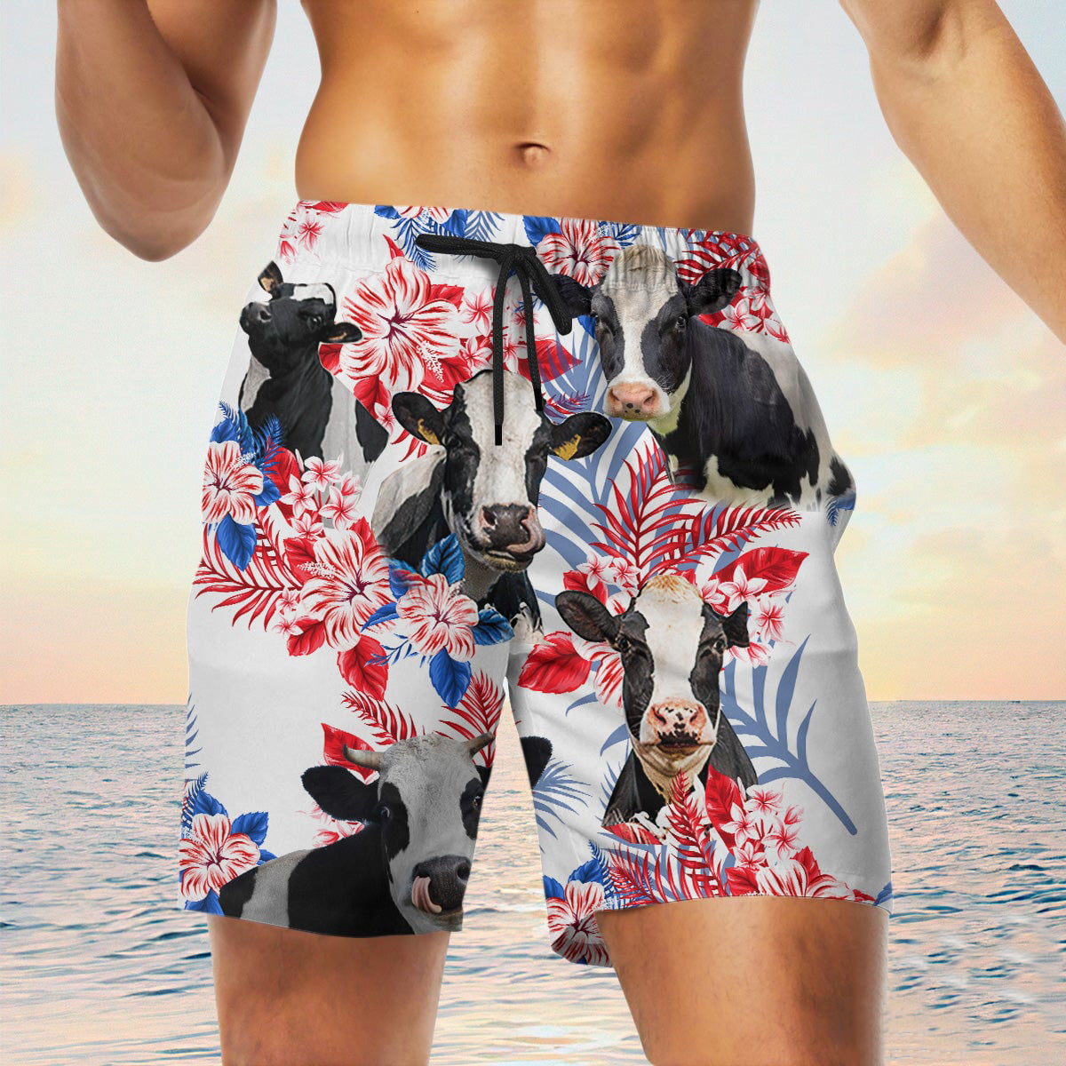 holstein cow In American Flag Pattern Shorts