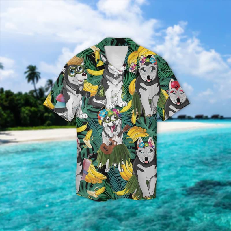 Husky Summer Leaves Hawaiian Shirt 2