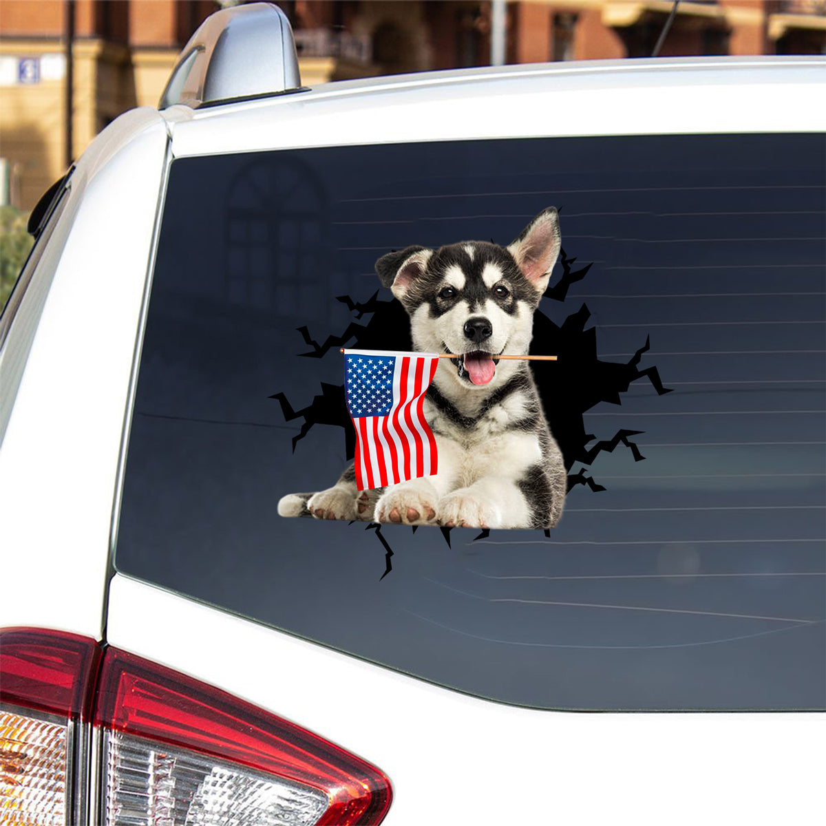 Husky malamute And American Flag Independent Day Car Sticker Decal ...