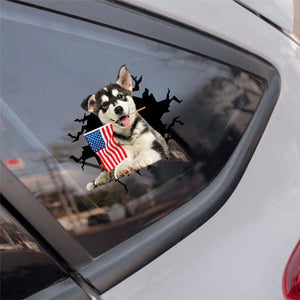 Husky malamute And American Flag Independent Day Car Sticker Decal