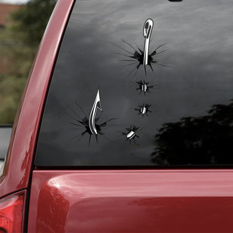 FISHING HOOK CRACK CAR STICKER